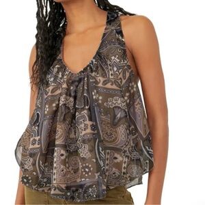 Free People Paisley Blouse - Black and Brown